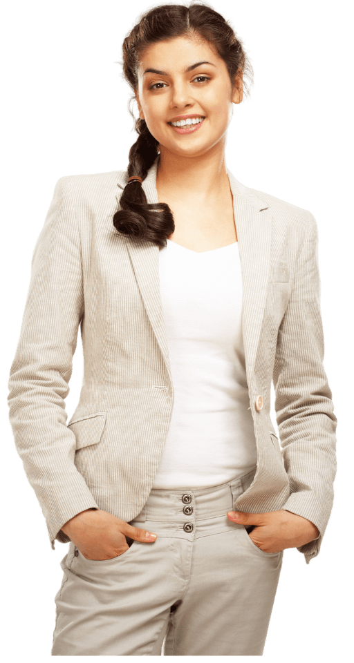 a lady standing with hand in her pocket